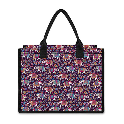 Vintage Indian Elephant Pattern Print Canvas Tote Bag