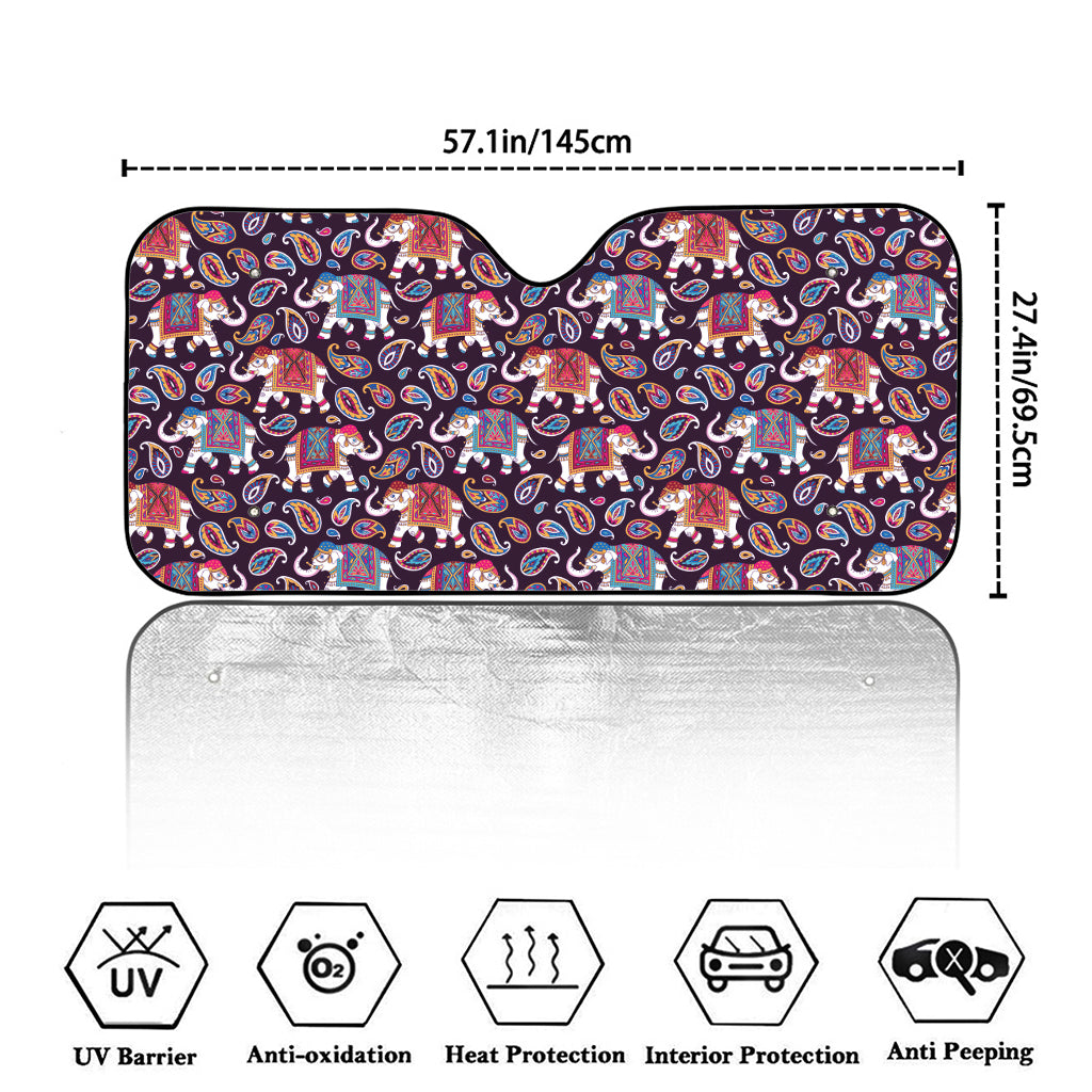 Vintage Indian Elephant Pattern Print Car Windshield Sun Shade