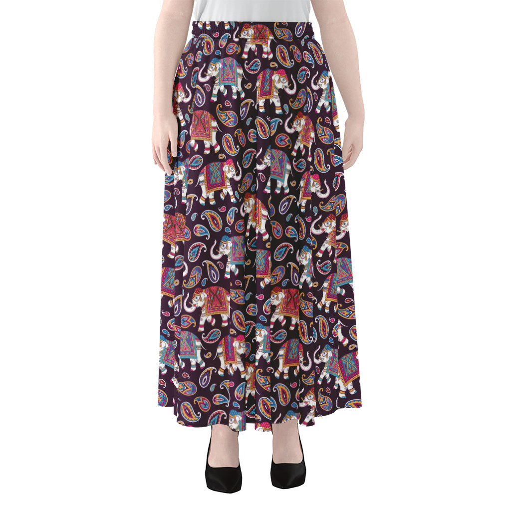 Vintage Indian Elephant Pattern Print Chiffon Maxi Skirt