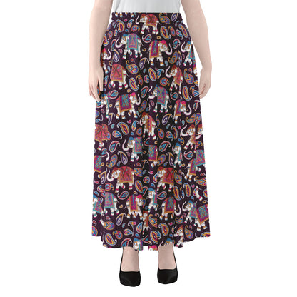 Vintage Indian Elephant Pattern Print Chiffon Maxi Skirt