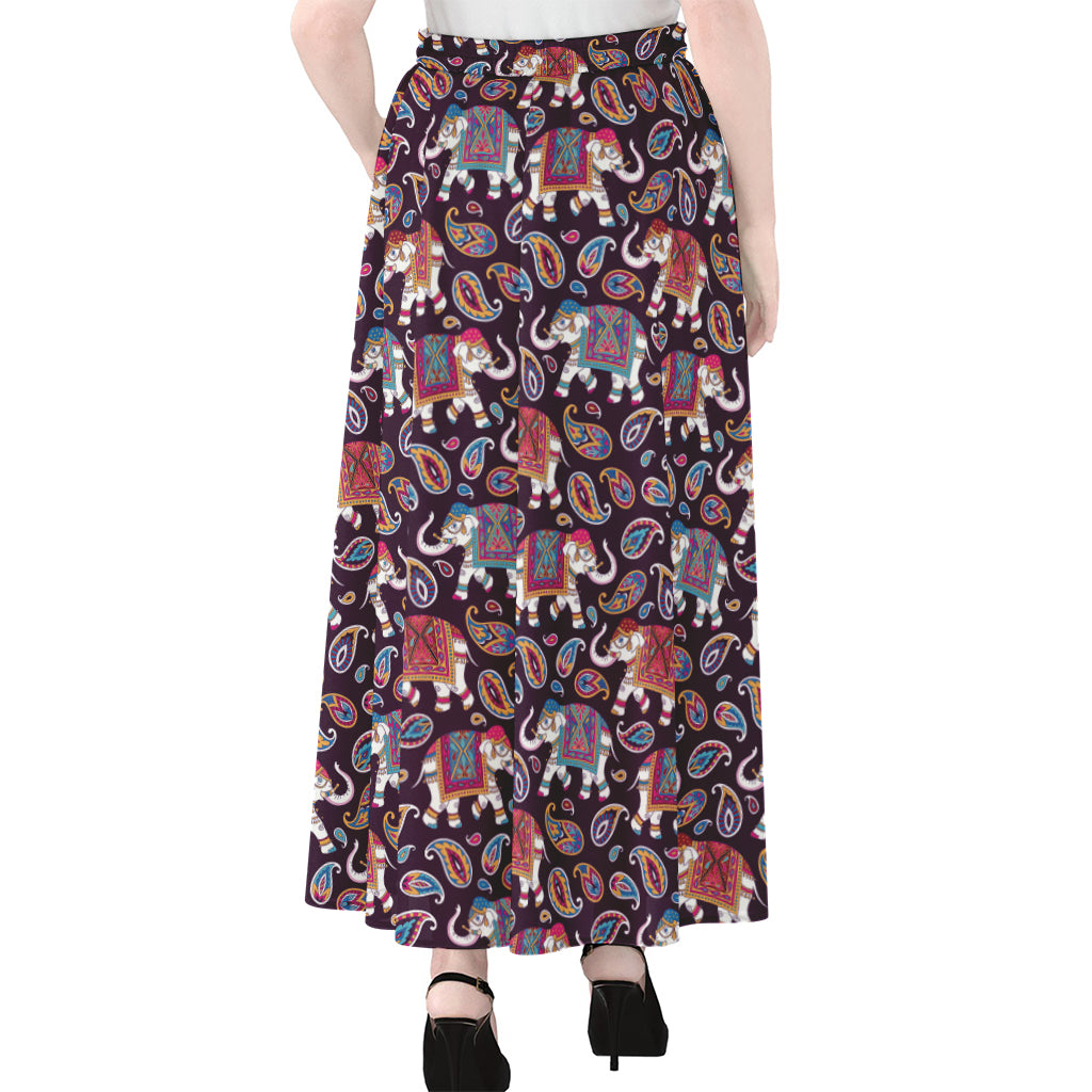 Vintage Indian Elephant Pattern Print Chiffon Maxi Skirt