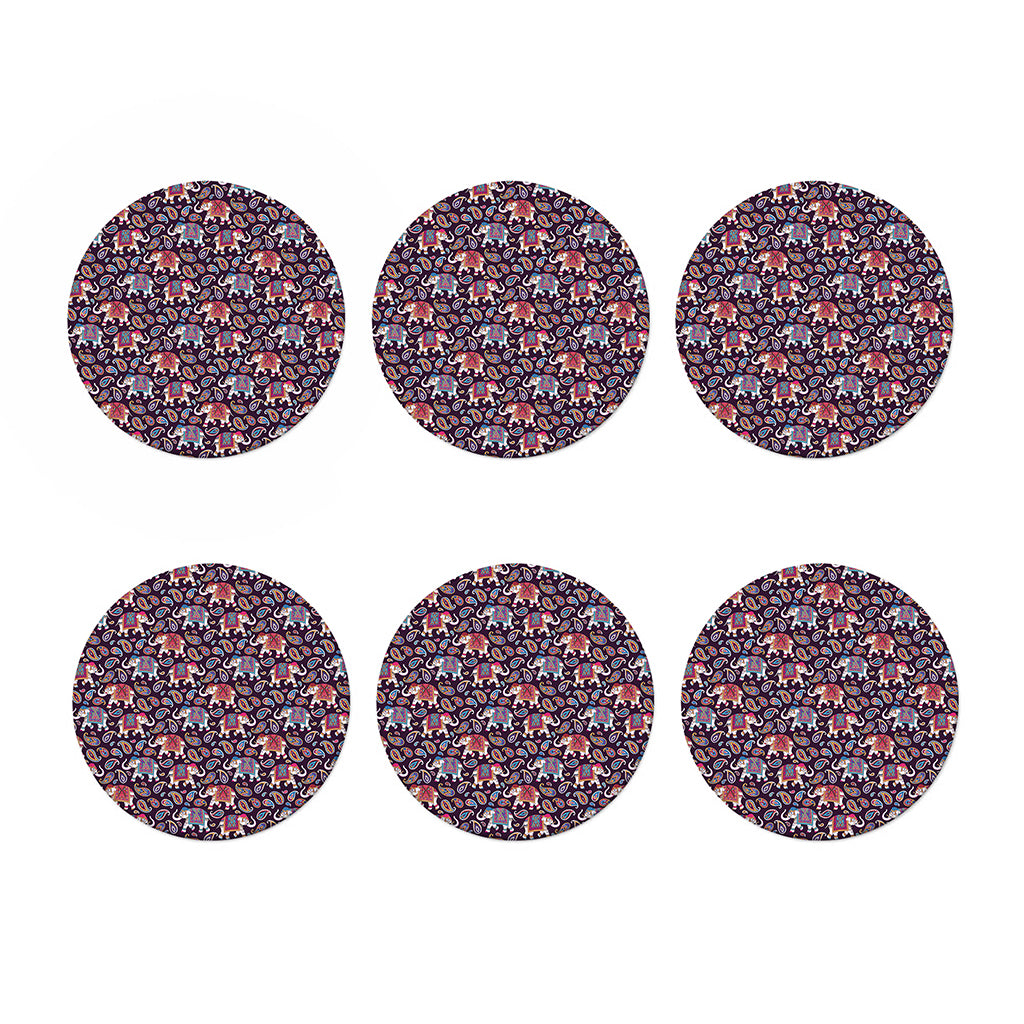 Vintage Indian Elephant Pattern Print Coaster Set