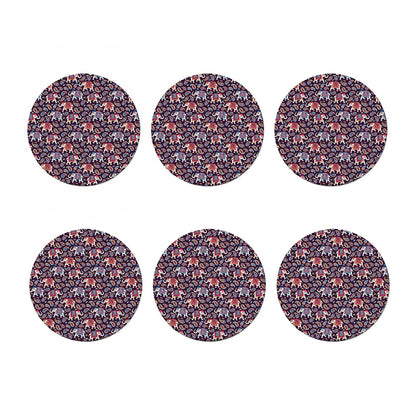 Vintage Indian Elephant Pattern Print Coaster Set