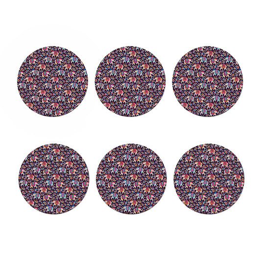 Vintage Indian Elephant Pattern Print Coaster Set