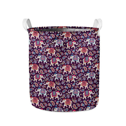 Vintage Indian Elephant Pattern Print Collapsible Laundry Basket