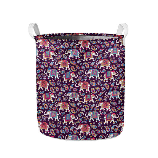 Vintage Indian Elephant Pattern Print Collapsible Laundry Basket