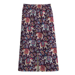 Vintage Indian Elephant Pattern Print Cotton Front Slit Maxi Skirt
