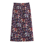 Vintage Indian Elephant Pattern Print Cotton Front Slit Maxi Skirt
