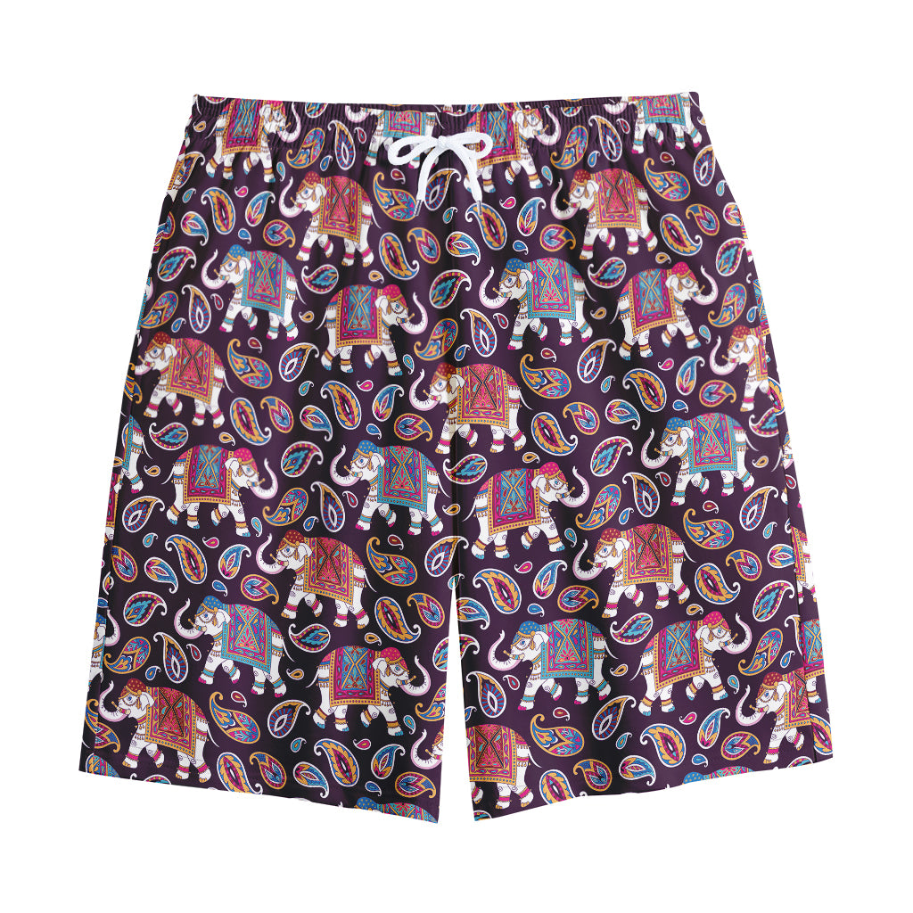Vintage Indian Elephant Pattern Print Cotton Shorts