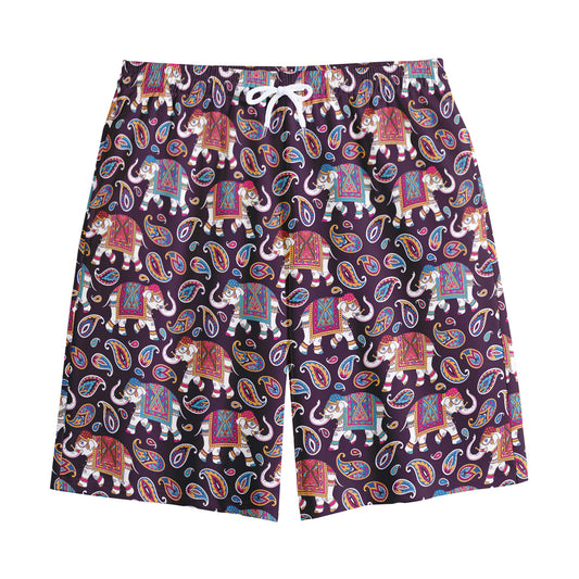 Vintage Indian Elephant Pattern Print Cotton Shorts