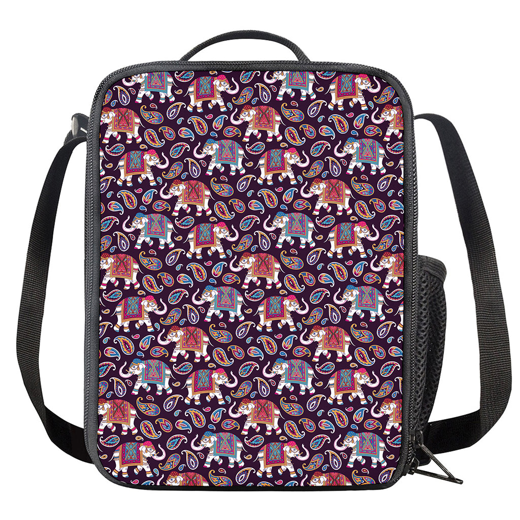 Vintage Indian Elephant Pattern Print Crossbody Lunch Bag