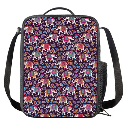 Vintage Indian Elephant Pattern Print Crossbody Lunch Bag