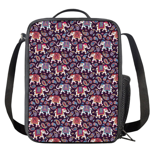 Vintage Indian Elephant Pattern Print Crossbody Lunch Bag