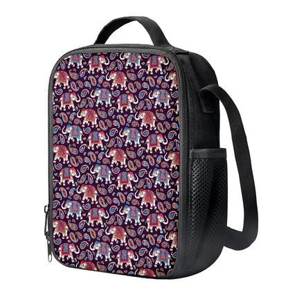 Vintage Indian Elephant Pattern Print Crossbody Lunch Bag