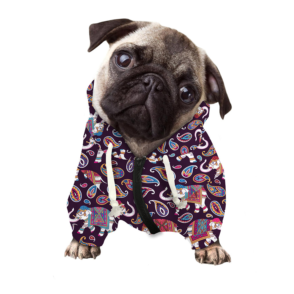 Vintage Indian Elephant Pattern Print Dog Zip Up Hoodie