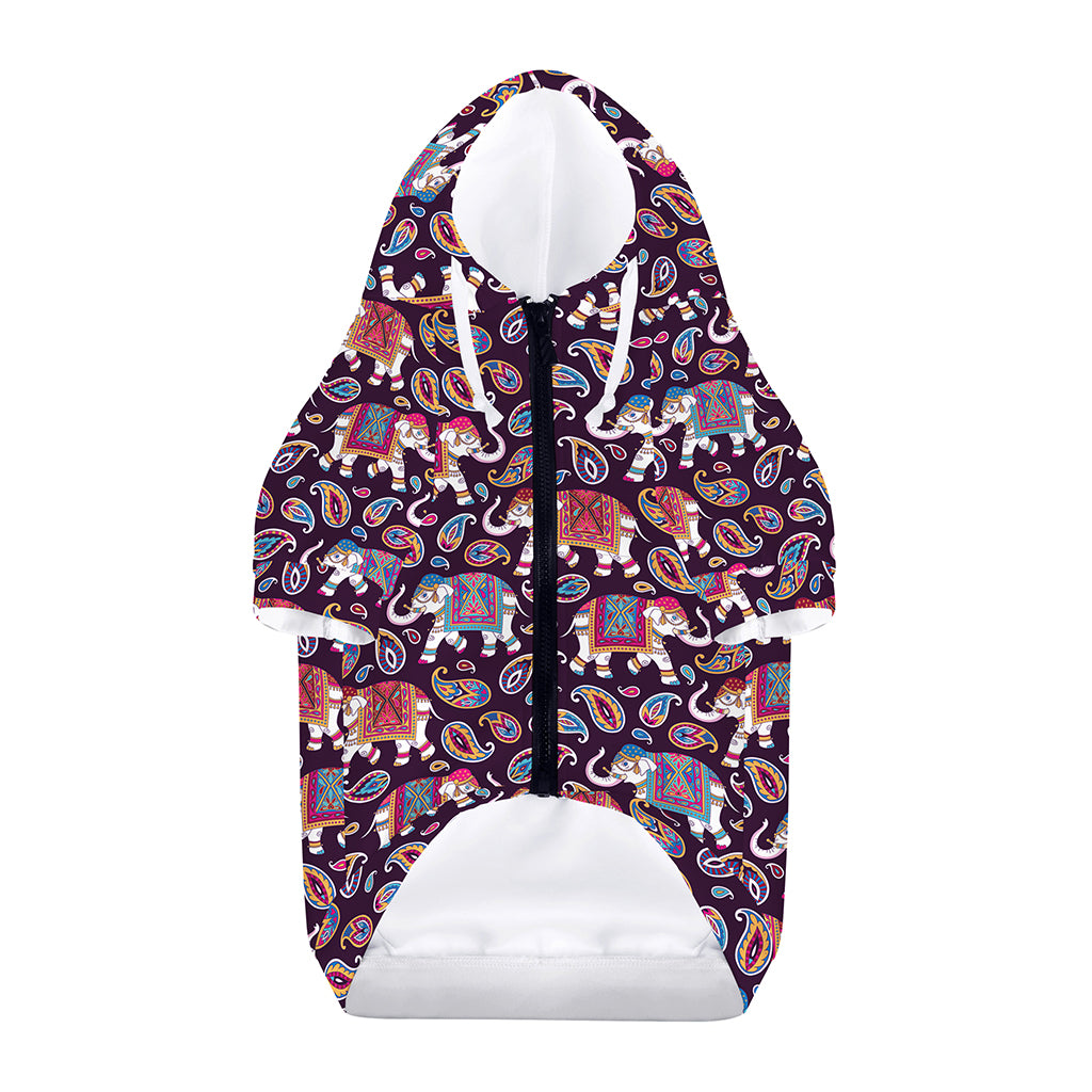 Vintage Indian Elephant Pattern Print Dog Zip Up Hoodie
