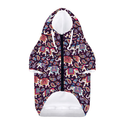 Vintage Indian Elephant Pattern Print Dog Zip Up Hoodie