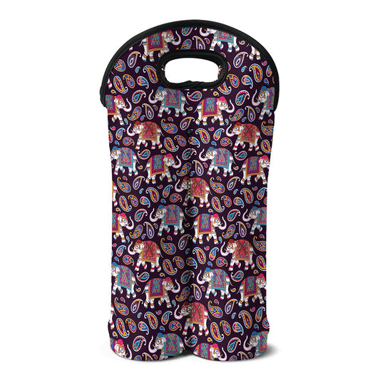 Vintage Indian Elephant Pattern Print Double Neoprene Wine Tote