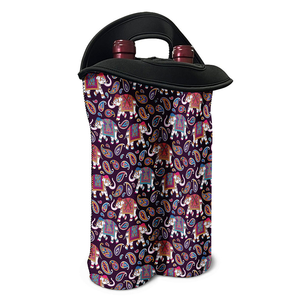 Vintage Indian Elephant Pattern Print Double Neoprene Wine Tote