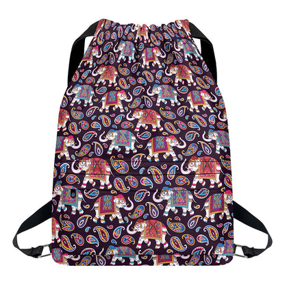 Vintage Indian Elephant Pattern Print Drawstring Backpack