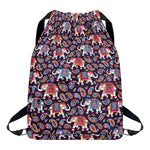 Vintage Indian Elephant Pattern Print Drawstring Backpack
