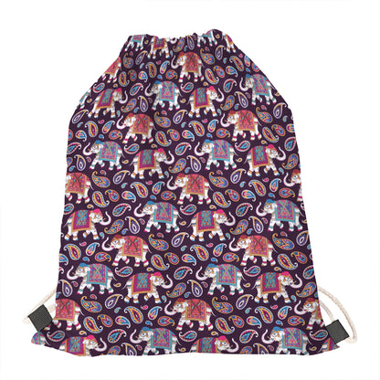 Vintage Indian Elephant Pattern Print Drawstring Bag