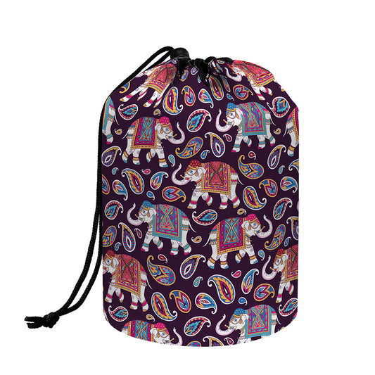 Vintage Indian Elephant Pattern Print Drawstring Makeup Bag