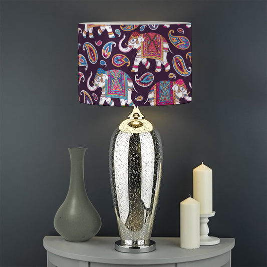 Vintage Indian Elephant Pattern Print Drum Lamp Shade