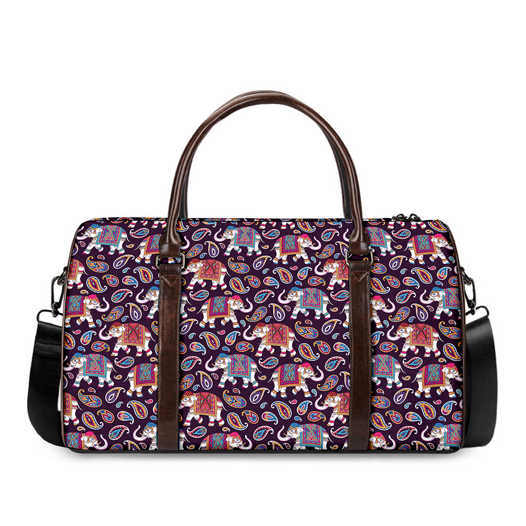 Vintage Indian Elephant Pattern Print Duffle Bag