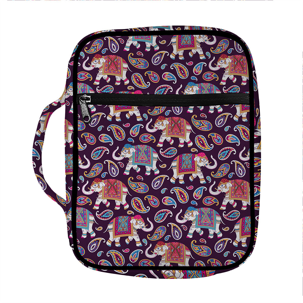 Vintage Indian Elephant Pattern Print Front Pocket Bible Bag