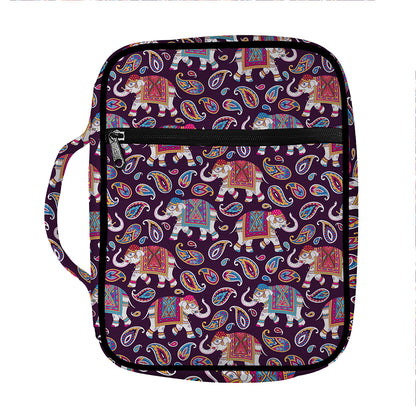 Vintage Indian Elephant Pattern Print Front Pocket Bible Bag