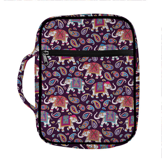 Vintage Indian Elephant Pattern Print Front Pocket Bible Bag