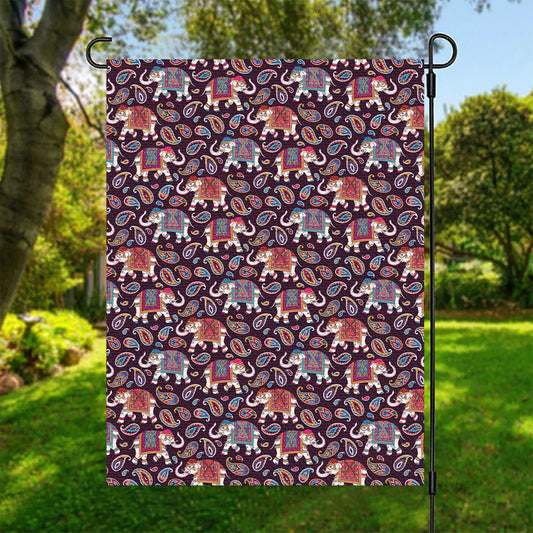 Vintage Indian Elephant Pattern Print Garden Flag