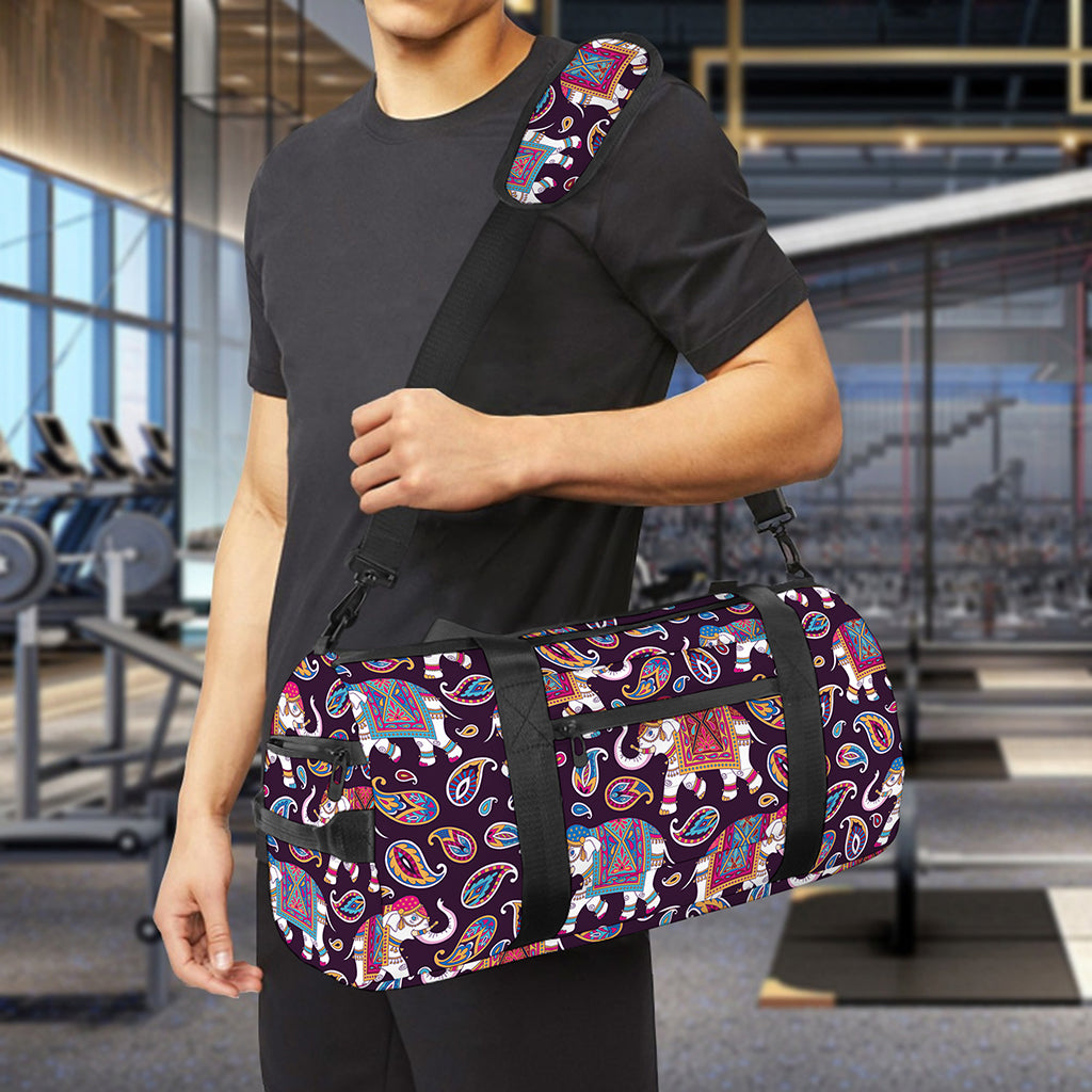 Vintage Indian Elephant Pattern Print Gym Bag
