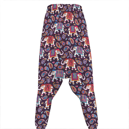 Vintage Indian Elephant Pattern Print Hammer Pants