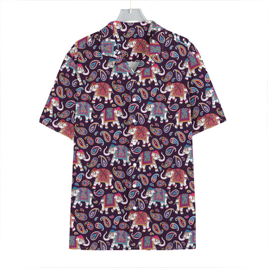 Vintage Indian Elephant Pattern Print Hawaiian Shirt