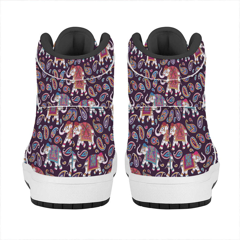 Vintage Indian Elephant Pattern Print High Top Leather Sneakers