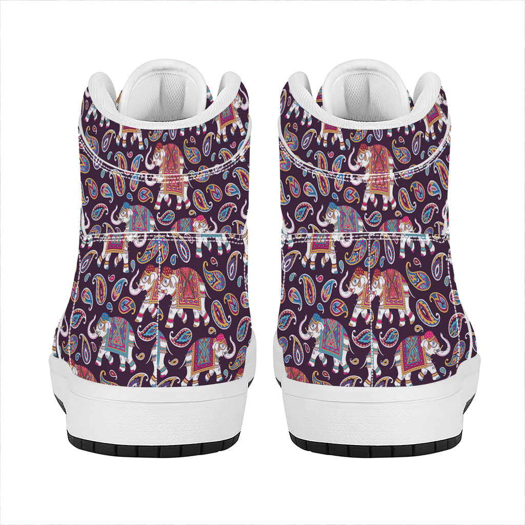 Vintage Indian Elephant Pattern Print High Top Leather Sneakers