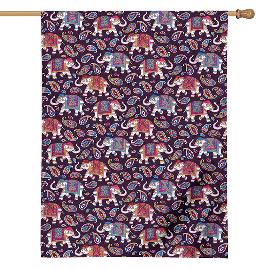 Vintage Indian Elephant Pattern Print House Flag