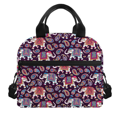 Vintage Indian Elephant Pattern Print Insulated Lunch Bag