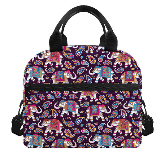 Vintage Indian Elephant Pattern Print Insulated Lunch Bag
