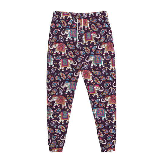Vintage Indian Elephant Pattern Print Jogger Pants