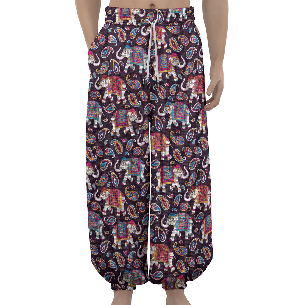 Vintage Indian Elephant Pattern Print Lantern Pants