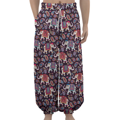 Vintage Indian Elephant Pattern Print Lantern Pants