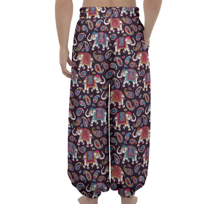 Vintage Indian Elephant Pattern Print Lantern Pants