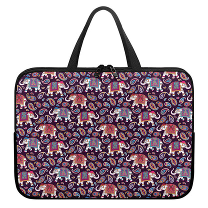 Vintage Indian Elephant Pattern Print Laptop Sleeve With Handle