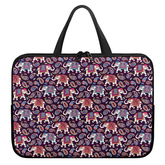 Vintage Indian Elephant Pattern Print Laptop Sleeve With Handle