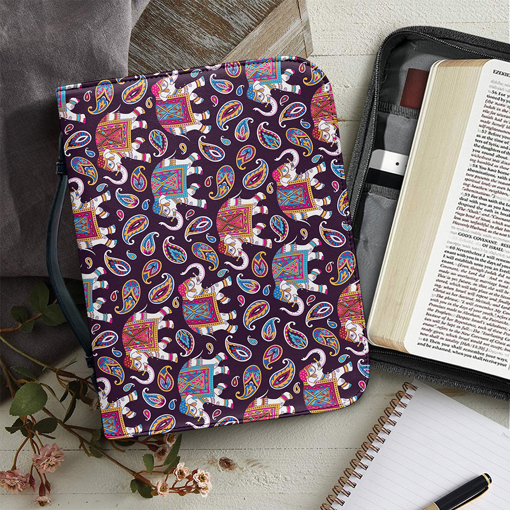 Vintage Indian Elephant Pattern Print Leather Bible Cover
