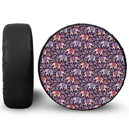 Vintage Indian Elephant Pattern Print Leather Spare Tire Cover
