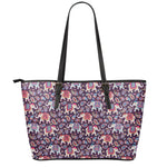 Vintage Indian Elephant Pattern Print Leather Tote Bag